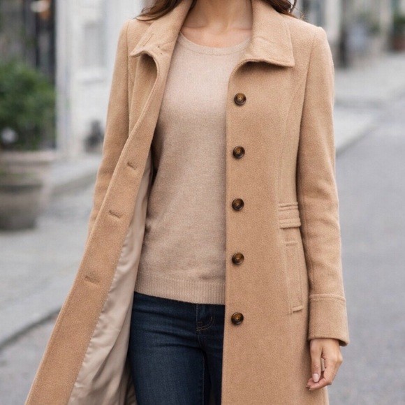 Brooks Brothers Stylish Tan Peacoat Long Wool Coat. Size 2 - Picture 2 of 16